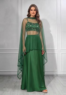 Moss Green Zari Tissue Lehenga Set