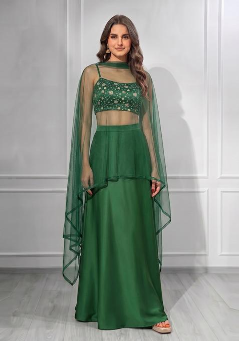 Moss Green Zari Tissue Lehenga Set