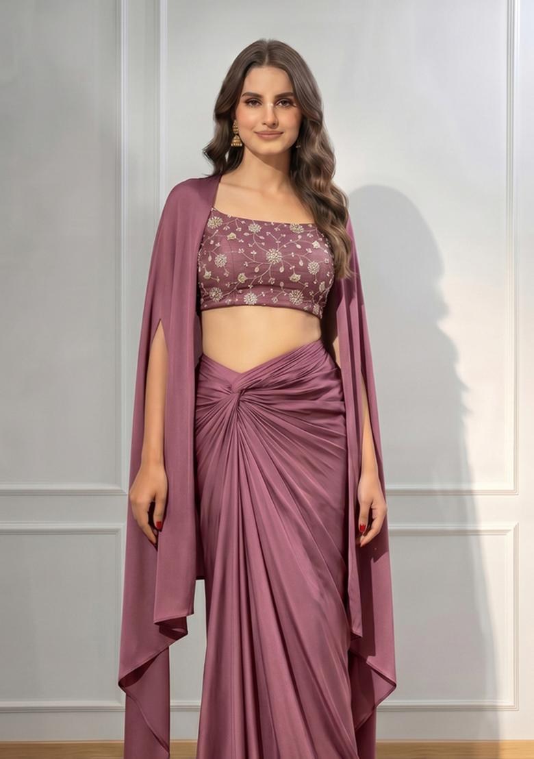 Old Rose Zari Tissue Fusion Set - Indya