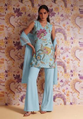 Light Blue Embroidered Organza Kurta Set