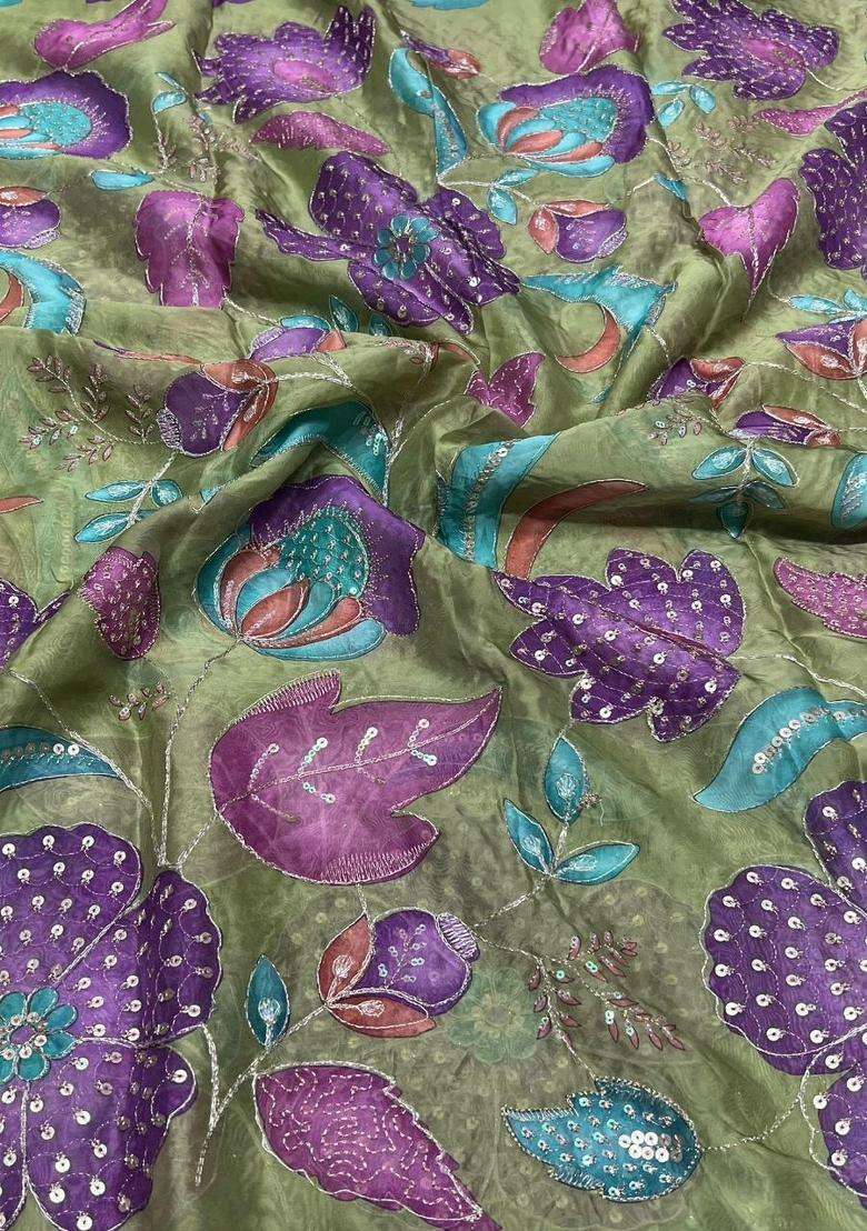 Olive Green Embroidered Organza Sharara Set for Diwali and Festive Wear - Indya