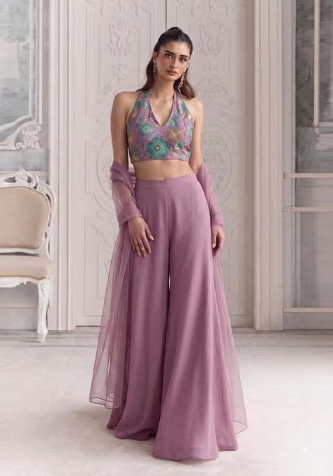 Lavender Embroidered Organza Fusion Set