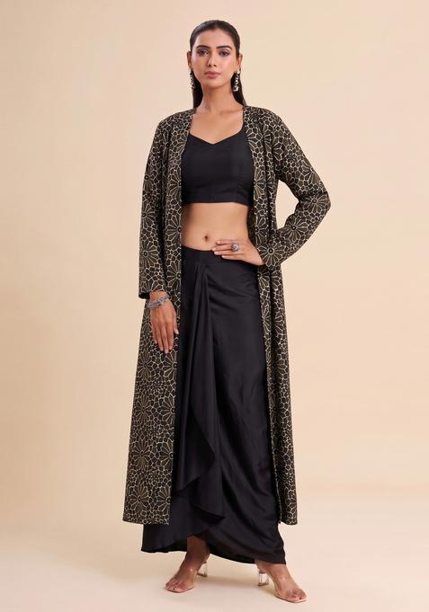 Black Printed Satin Fusion Set