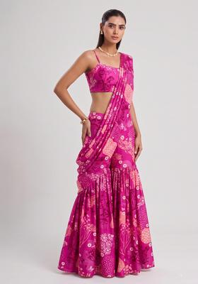 Magenta Printed Satin Fusion Set