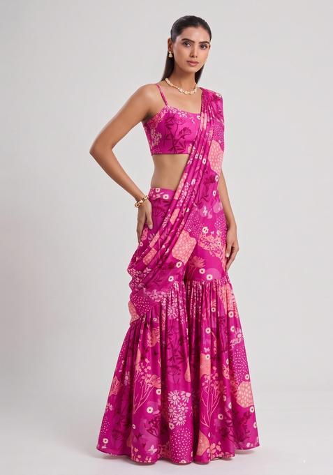 Magenta Printed Satin Fusion Set