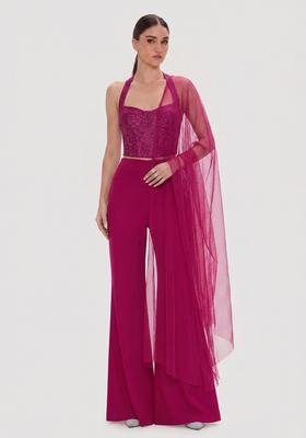 Magenta Sequin Georgette Fusion Set