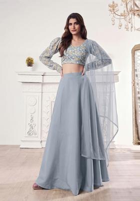 Grey Printed Lehenga Set