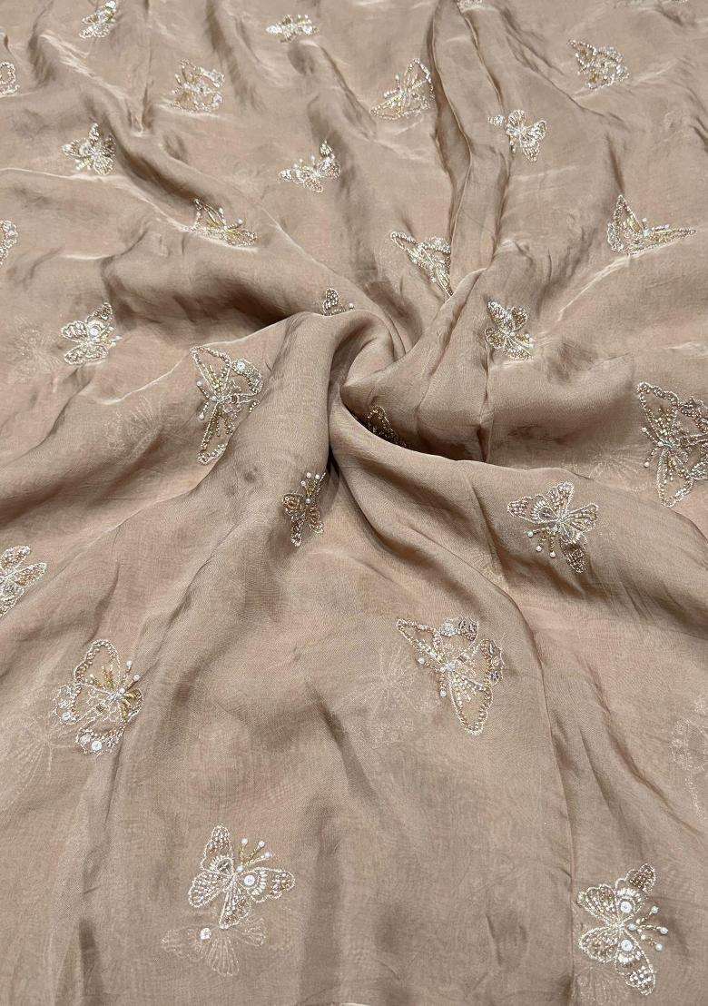 Brown Embroidered Organza Fusion Set - Indya