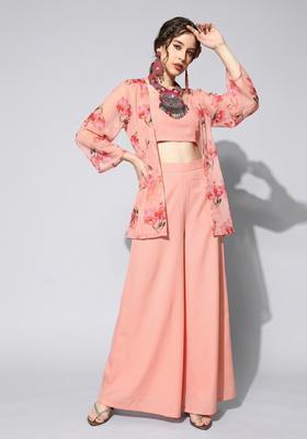 Peach Printed Chiffon Fusion Set