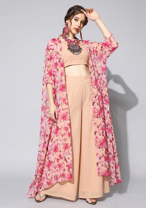 Antique Rose Printed Chiffon Fusion Set
