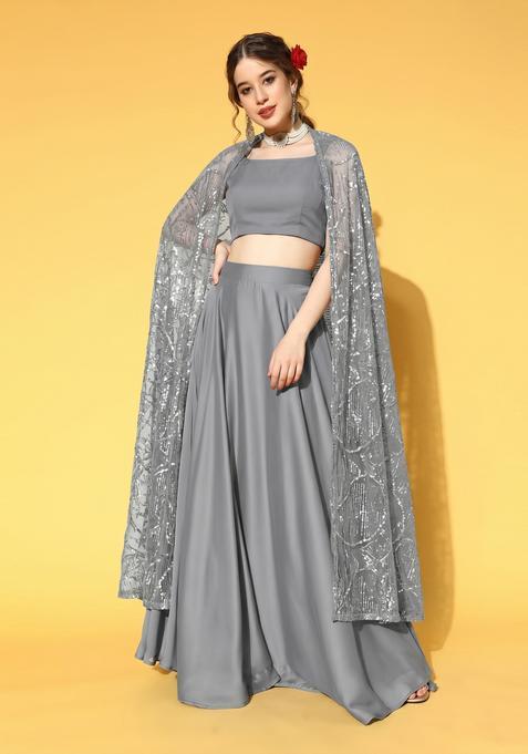 Grey Solid Net Fusion Set