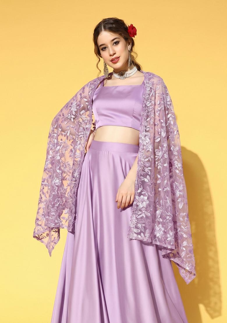 Lavender Solid Net Fusion Set - Indya