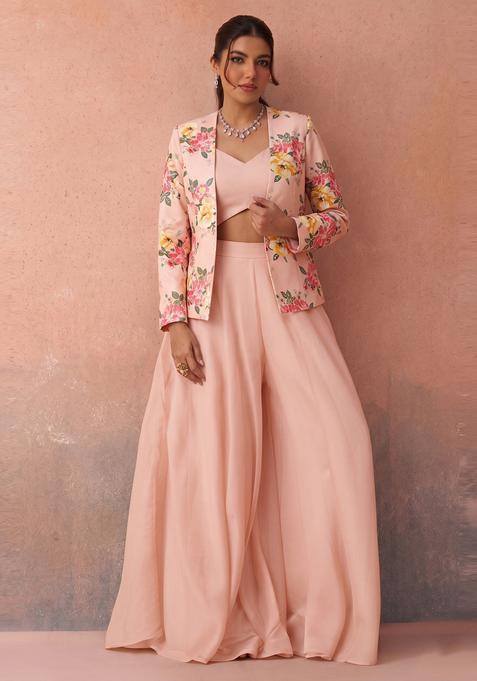 Peach Printed Organza Fusion Set