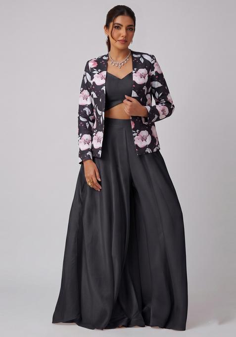 Black Printed Organza Fusion Set