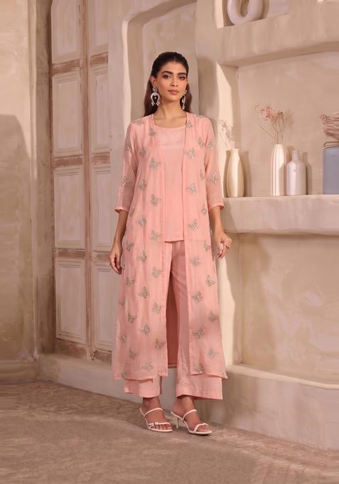 Dusty Rose Embroidered Organza Fusion Set