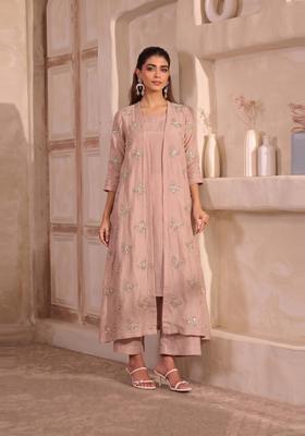 Antique Rose Embroidered Organza Kurta Set