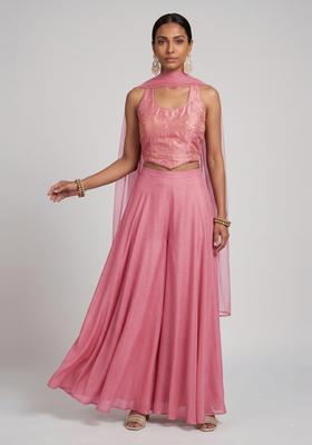 Old Rose Embroidered Organza Fusion Set