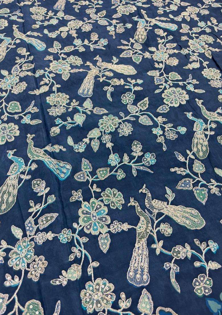 Navy Blue Printed Crepe Sharara Set - Indya