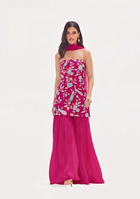 Magenta Printed Crepe Sharara Set