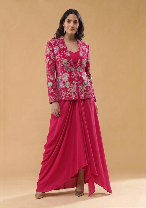 Rani Pink Printed Crepe Fusion Set