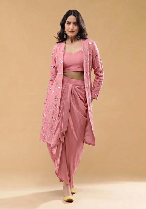 Pink Sequin Silk Fusion Set