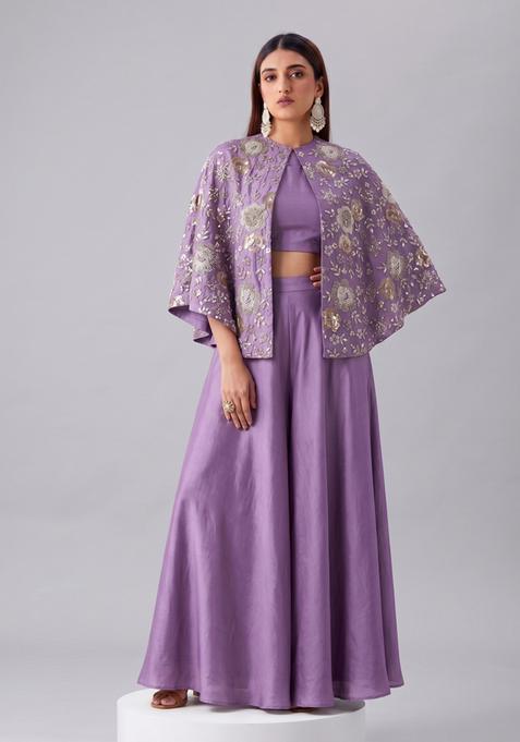 Lavender Embroidered Georgette Fusion Set