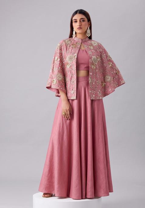 Peach Embroidered Georgette Fusion Set