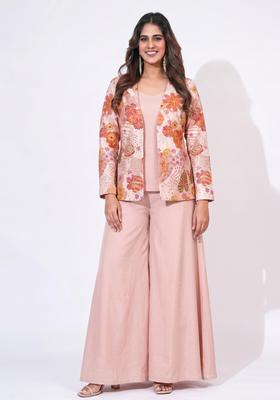Dusty Peach Floral Print Crepe Sharara Set