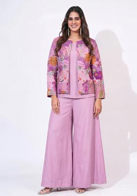 Dusty Pink Floral Print Crepe Sharara Set
