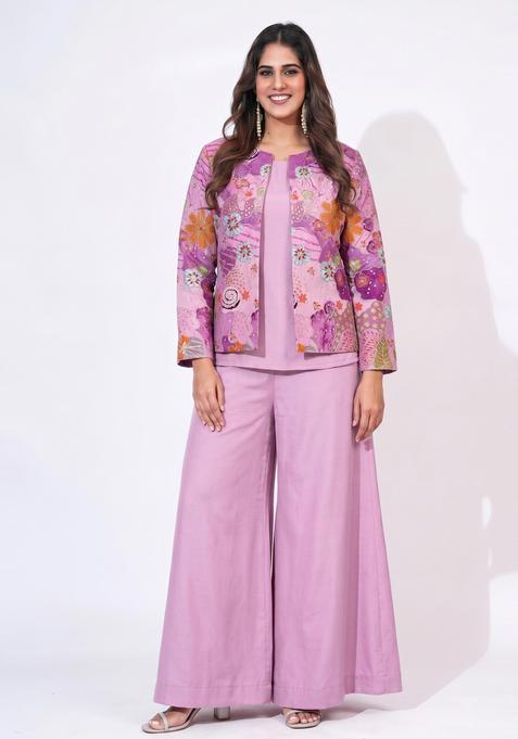 Dusty Pink Floral Print Crepe Sharara Set