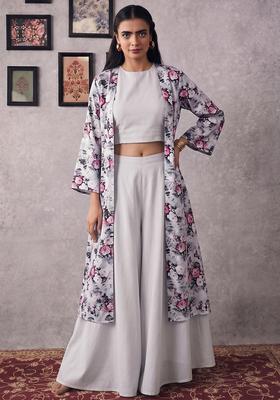Light Grey Printed Crepe Fusion Set