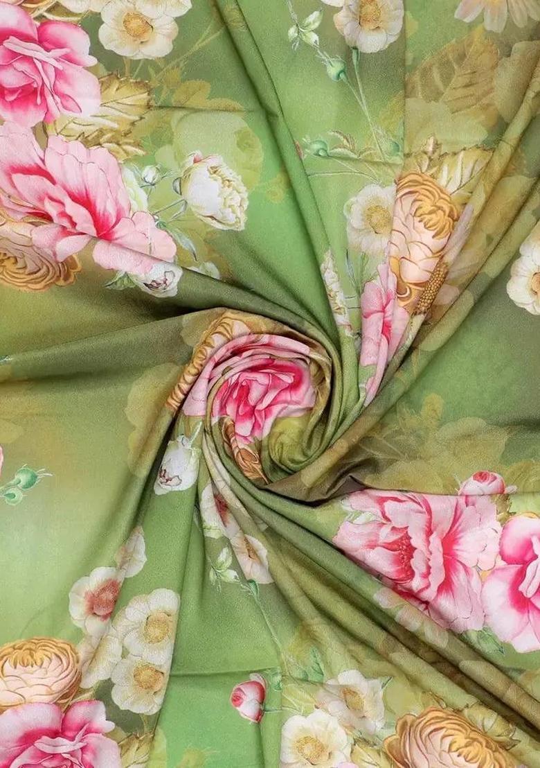 Olive Green Printed Poly Blend Fusion Set - Indya