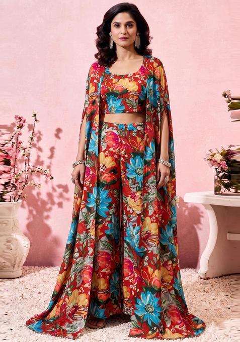 Sea Green Printed Crepe Fusion Set