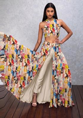 Multicolor Printed Satin Fusion Set