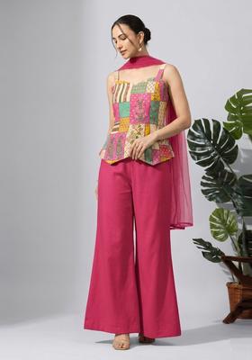 Off White Embroidered Chinon Fusion Set