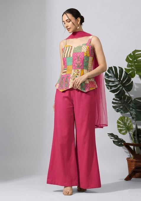 Off White Embroidered Chinon Fusion Set