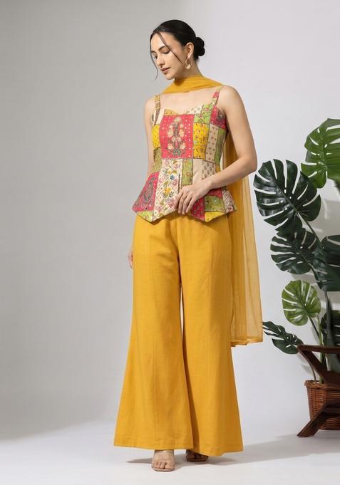 Cream Printed Chinon Fusion Set