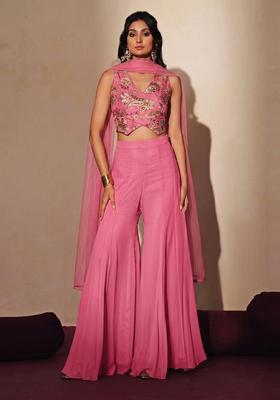 Dusty Pink Embellished Crepe Fusion Set