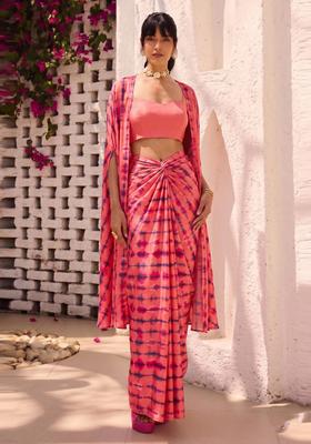 Dusty Pink Abstract Print Satin Fusion Set