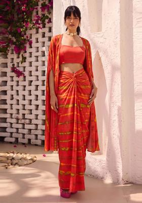 Rust Orange Abstract Print Satin Fusion Set