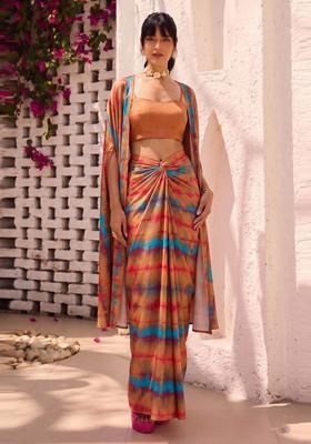 Copper Abstract Print Satin Fusion Set