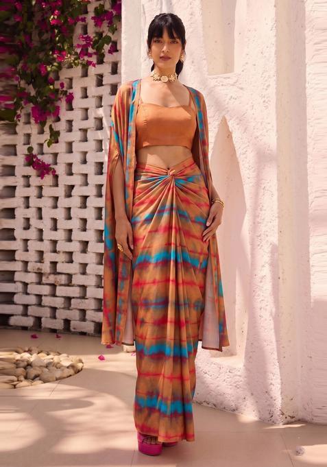 Copper Abstract Print Satin Fusion Set