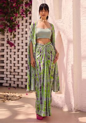 Light Green Abstract Print Satin Fusion Set