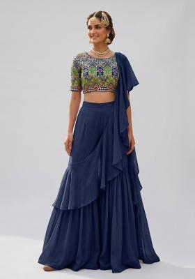 Navy Blue Printed Viscose Fusion Set
