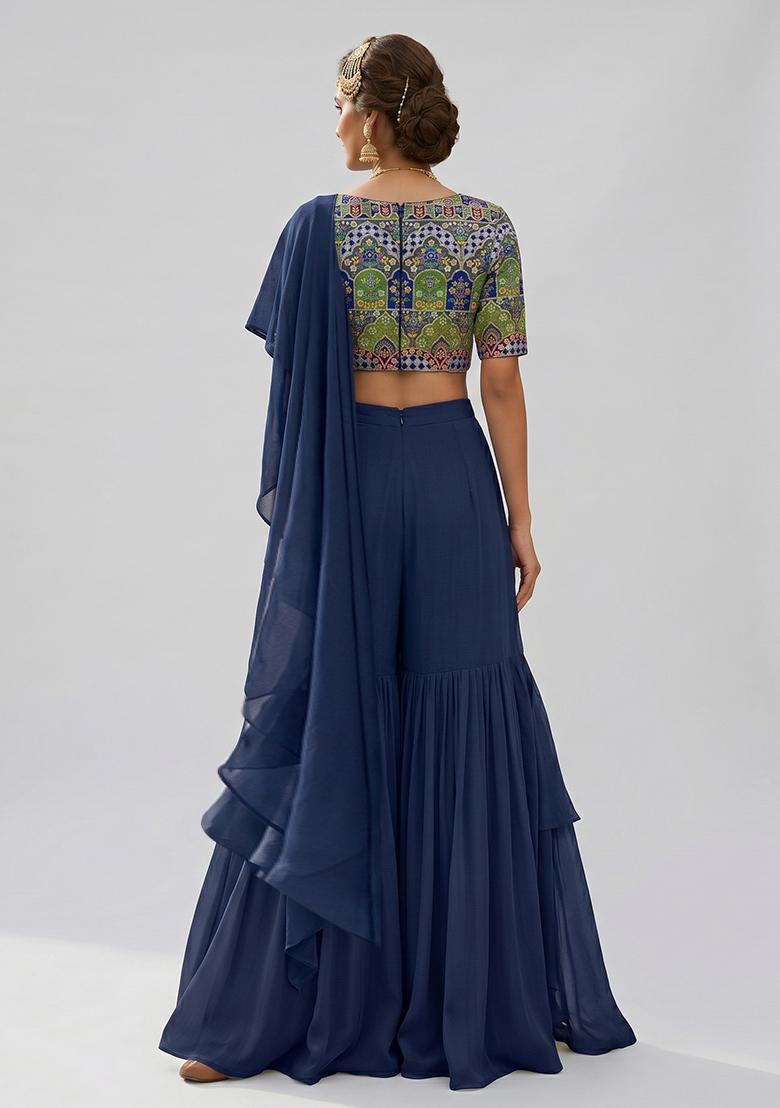 Navy Blue Printed Viscose Fusion Set - Indya