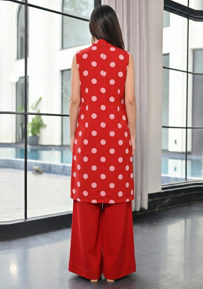 Bright Red Printed Georgette Fusion Set - Indya