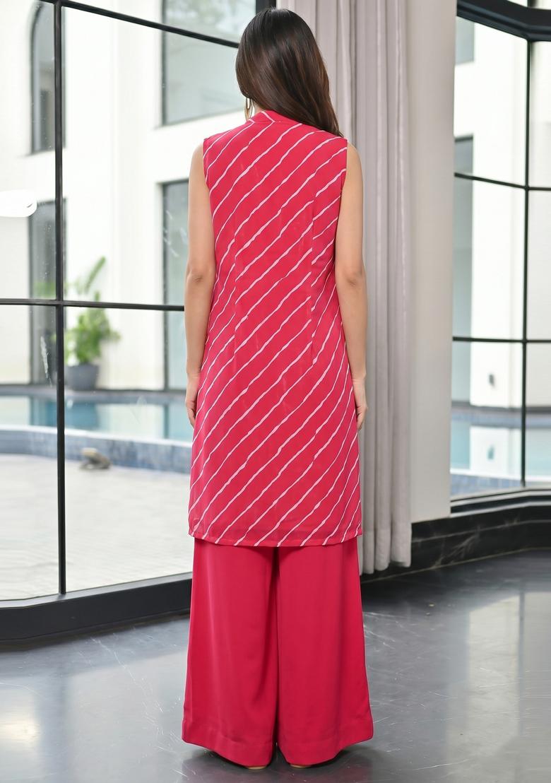 Pink Printed Georgette Fusion Set - Indya
