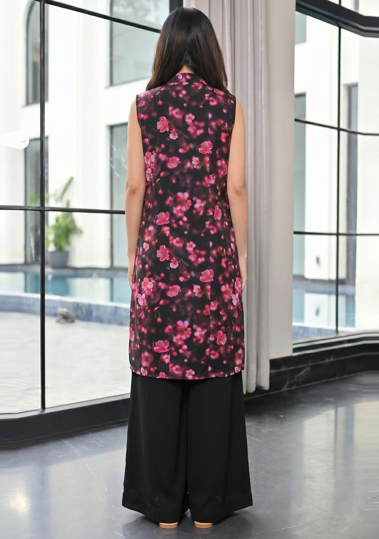 Black Printed Georgette Fusion Set - Indya