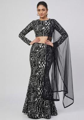 Black Printed Georgette Lehenga Set