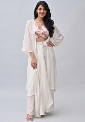 Off White Printed Georgette Fusion Set